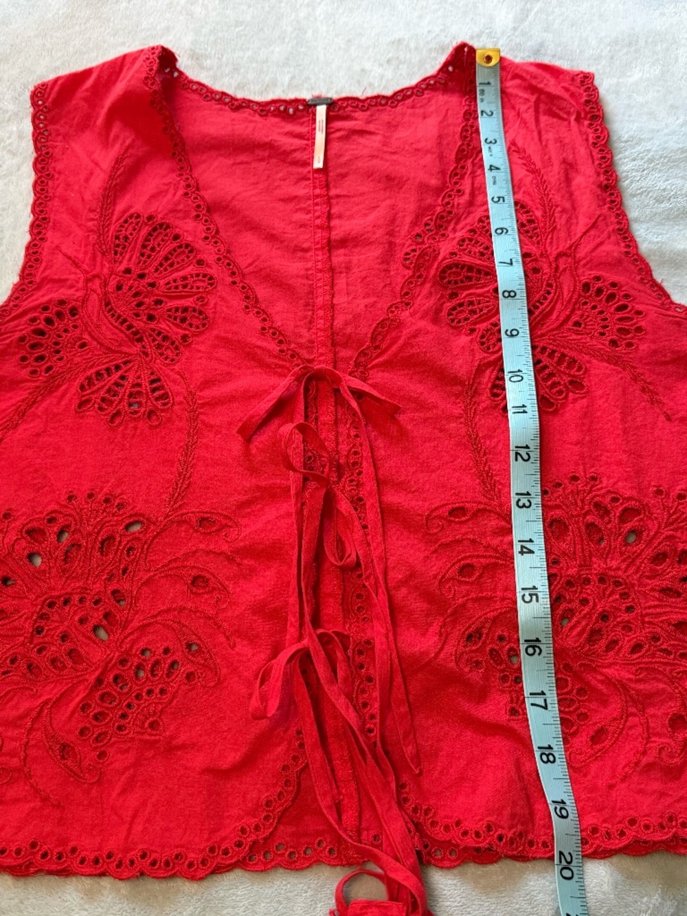 Free People Sweet Escape Embroidered Eyelet Tie Front Top Red Women's Size Large - Picture 8 of 11